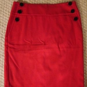 Red knee length skirt